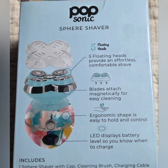 Pop Sonic Brushstroke Sphere 5 Head Rechargeable Shaver New In Box - Picture 2 of 5